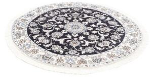 Tappeto Nain Kashmar Medaglione Floreale Blu Scuro Avorio Rotondo 140x150 Cm