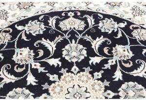 Tappeto Nain Kashmar Medaglione Floreale Blu Notte Avorio Rotondo 145x150 Cm