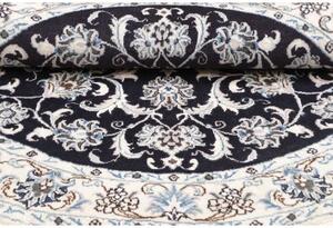 Tappeto Nain Kashmar Medaglione Floreale Blu Scuro Bianco Rotondo 140x145 Cm