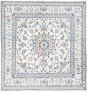 Tappeto Nain Kashmar Medaglione Floreale Avorio Blu Quadrato 194x200 Cm
