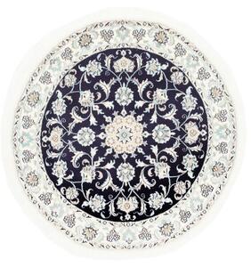 Tappeto Nain Kashmar Medaglione Floreale Blu Notte Avorio Rotondo 145x150 Cm