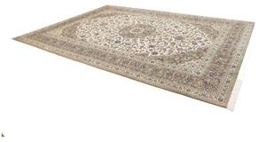 Tappeto Kashan Medaglione Floreale Avorio Blu 252x367 Cm