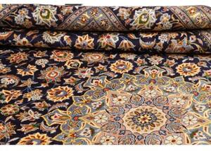 Tappeto Kashan Medaglione Floreale Blu Notte Avorio 305x412 Cm
