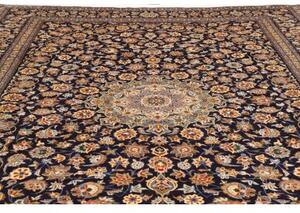 Tappeto Kashan Medaglione Floreale Blu Notte Avorio 305x412 Cm