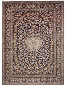Tappeto Kashan Medaglione Floreale Blu Notte Avorio 305x412 Cm