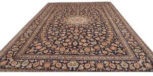 Tappeto Kashan Medaglione Floreale Blu Notte Avorio 305x412 Cm