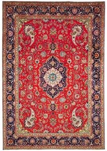 Tappeto Tabriz Medaglione Floreale Rosso Blu Scuro 247x363 Cm