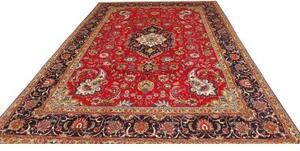 Tappeto Tabriz Medaglione Floreale Rosso Blu Scuro 248x360 Cm