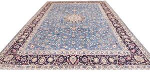 Tappeto Kashan Medaglione Floreale Blu Avorio 296x395 Cm