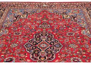 Tappeto Mashad Medaglione Floreale Rosso Blu Scuro 203x293 Cm
