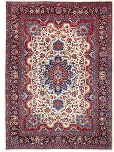 Tappeto Mashad Medaglione Floreale Avorio Blu 247x350 Cm