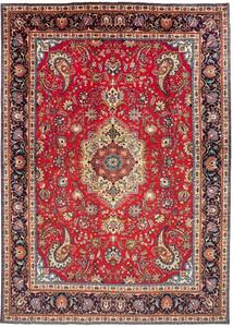 Tappeto Tabriz Medaglione Floreale Rosso Blu Scuro 253x360 Cm