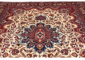 Tappeto Mashad Medaglione Floreale Avorio Blu 247x350 Cm