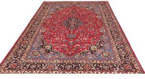 Tappeto Mashad Medaglione Floreale Rosso Blu Scuro 203x293 Cm