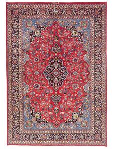 Tappeto Mashad Medaglione Floreale Rosso Blu Scuro 203x293 Cm