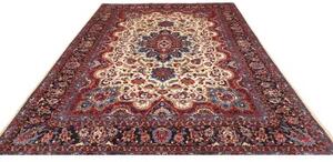 Tappeto Mashad Medaglione Floreale Avorio Blu 247x350 Cm