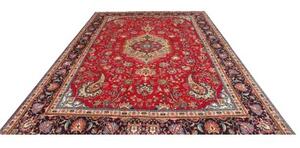 Tappeto Tabriz Medaglione Floreale Rosso Blu Scuro 253x360 Cm