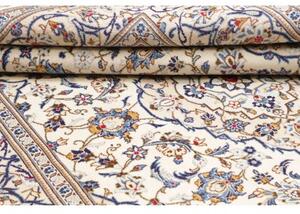 Tappeto Kashan Medaglione Floreale Avorio Blu Cobalto 195x293 Cm