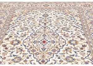 Tappeto Kashan Medaglione Floreale Avorio Blu Cobalto 195x293 Cm