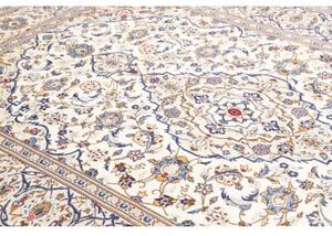 Tappeto Kashan Medaglione Floreale Avorio Blu Cobalto 195x293 Cm