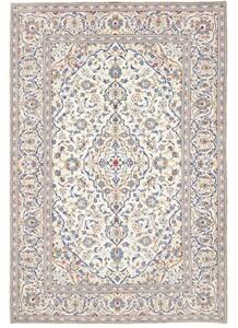 Tappeto Kashan Medaglione Floreale Avorio Blu Cobalto 195x293 Cm