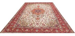 Tappeto Tabriz Medaglione Floreale Avorio Rosso 253x344 Cm