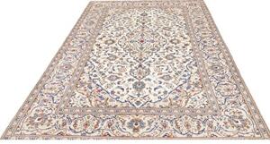 Tappeto Kashan Medaglione Floreale Avorio Blu Cobalto 195x293 Cm