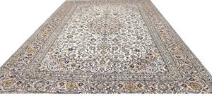 Tappeto Kashan Medaglione Floreale Avorio Blu 302x407 Cm