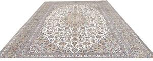 Tappeto Kashan Medaglione Floreale Avorio Blu 297x402 Cm