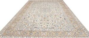 Tappeto Kashan Medaglione Floreale Avorio Blu 283x380 Cm