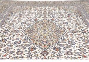 Tappeto Kashan Medaglione Floreale Avorio Blu 297x402 Cm