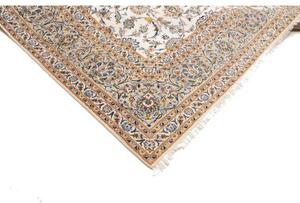 Tappeto Kashan Medaglione Floreale Avorio Blu 305x407 Cm