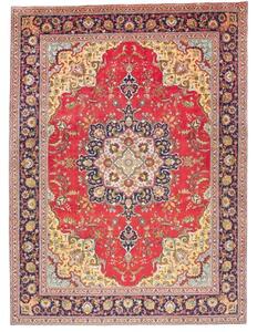 Tappeto Tabriz Medaglione Floreale Rosso Blu Scuro 257x348 Cm