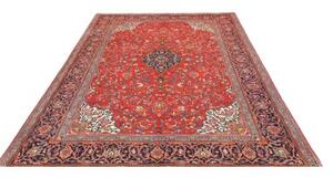 Tappeto Sarough Medaglione Floreale Rosso Corallo Blu Scuro 202x295 Cm