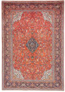 Tappeto Sarough Medaglione Floreale Rosso Corallo Blu Scuro 202x295 Cm