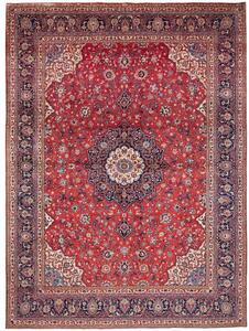 Tappeto Sarough Medaglione Floreale Rosso Blu Scuro 296x402 Cm