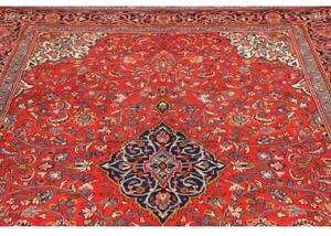 Tappeto Sarough Medaglione Floreale Rosso Corallo Blu Scuro 202x295 Cm