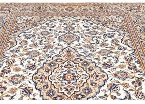 Tappeto Kashan Medaglione Floreale Avorio Blu Cobalto 194x318 Cm