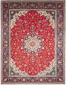 Tappeto Tabriz Medaglione Floreale Rosso Blu Scuro 305x395 Cm