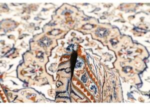 Tappeto Kashan Medaglione Floreale Avorio Blu Cobalto 194x318 Cm