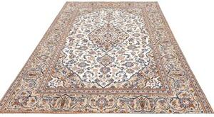 Tappeto Kashan Medaglione Floreale Avorio Blu Cobalto 194x318 Cm