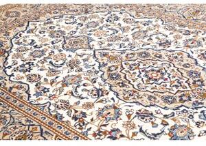 Tappeto Kashan Medaglione Floreale Avorio Blu Cobalto 194x318 Cm