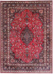 Tappeto Mashad Medaglione Floreale Rosso Blu Scuro 347x487 Cm