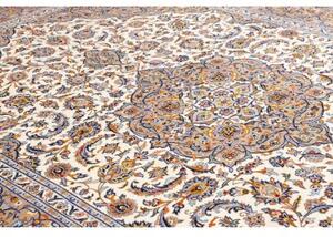 Tappeto Kashan Medaglione Floreale Avorio Blu 253x365 Cm