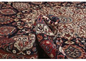 Tappeto Mashad Medaglione Floreale Blu Scuro Rosso Mattone 346x503 Cm