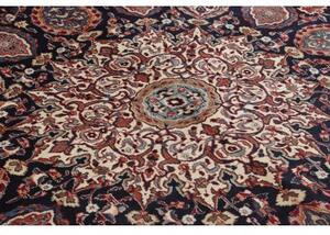 Tappeto Mashad Medaglione Floreale Blu Scuro Rosso Mattone 346x503 Cm