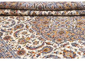 Tappeto Kashan Medaglione Floreale Avorio Blu 253x365 Cm