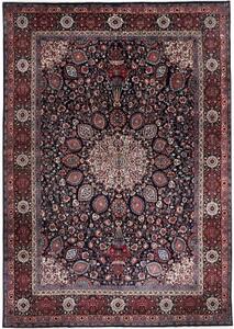 Tappeto Mashad Medaglione Floreale Blu Scuro Rosso Mattone 346x503 Cm