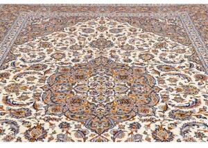 Tappeto Kashan Medaglione Floreale Avorio Blu 253x365 Cm