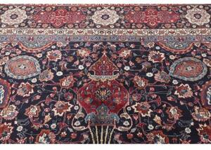 Tappeto Mashad Medaglione Floreale Blu Scuro Rosso Mattone 346x503 Cm